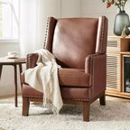 Poltrona Pedro in vera pelle con struttura in legno massello e cuscino seduta sfoderabile|ART OF LIVING DESIGNS