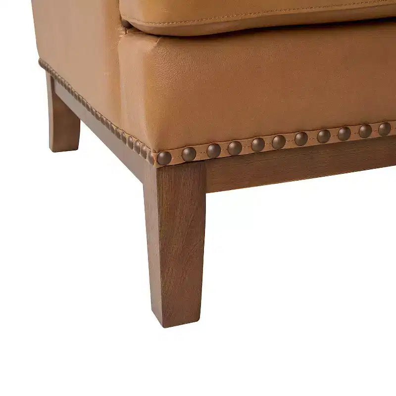 Poltrona Pedro in vera pelle con struttura in legno massello e cuscino seduta sfoderabile|ART OF LIVING DESIGNS
