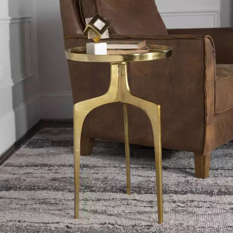 Tavolino d'appoggio Uttermost Kenna 16 con finitura testurizzata in alluminio oro tenue