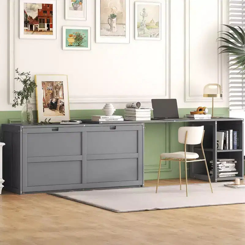 Letto a scomparsa matrimoniale in legno con scrivania girevole - ModernLuxe
