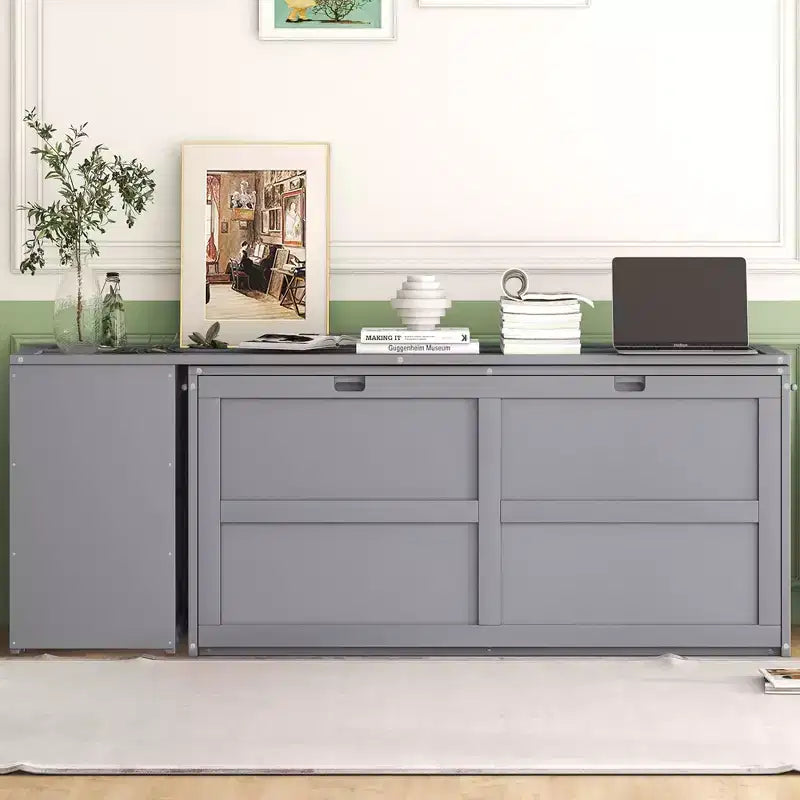 Letto a scomparsa matrimoniale in legno con scrivania girevole - ModernLuxe