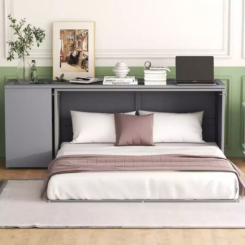 Letto a scomparsa matrimoniale in legno con scrivania girevole - ModernLuxe