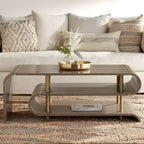 55 Downing Street Tavolini da Caffè Rettangolari Industriali Moderni Lucie 48 x 24 con 2 Ripiani Curvi in Ottone Grigio per Salotto Camera da Letto