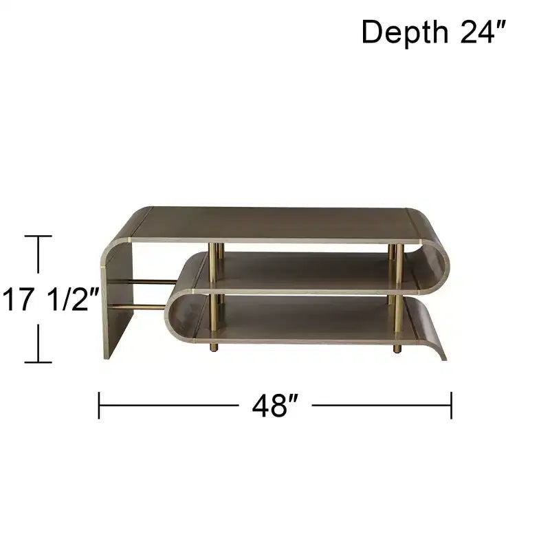 55 Downing Street Tavolini da Caffè Rettangolari Industriali Moderni Lucie 48 x 24 con 2 Ripiani Curvi in Ottone Grigio per Salotto Camera da Letto