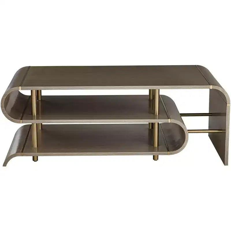 55 Downing Street Tavolini da Caffè Rettangolari Industriali Moderni Lucie 48 x 24 con 2 Ripiani Curvi in Ottone Grigio per Salotto Camera da Letto