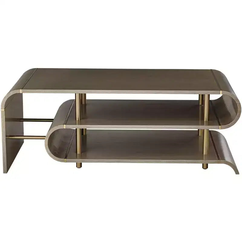 55 Downing Street Tavolini da Caffè Rettangolari Industriali Moderni Lucie 48 x 24 con 2 Ripiani Curvi in Ottone Grigio per Salotto Camera da Letto