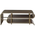 55 Downing Street Tavolini da Caffè Rettangolari Industriali Moderni Lucie 48 x 24 con 2 Ripiani Curvi in Ottone Grigio per Salotto Camera da Letto