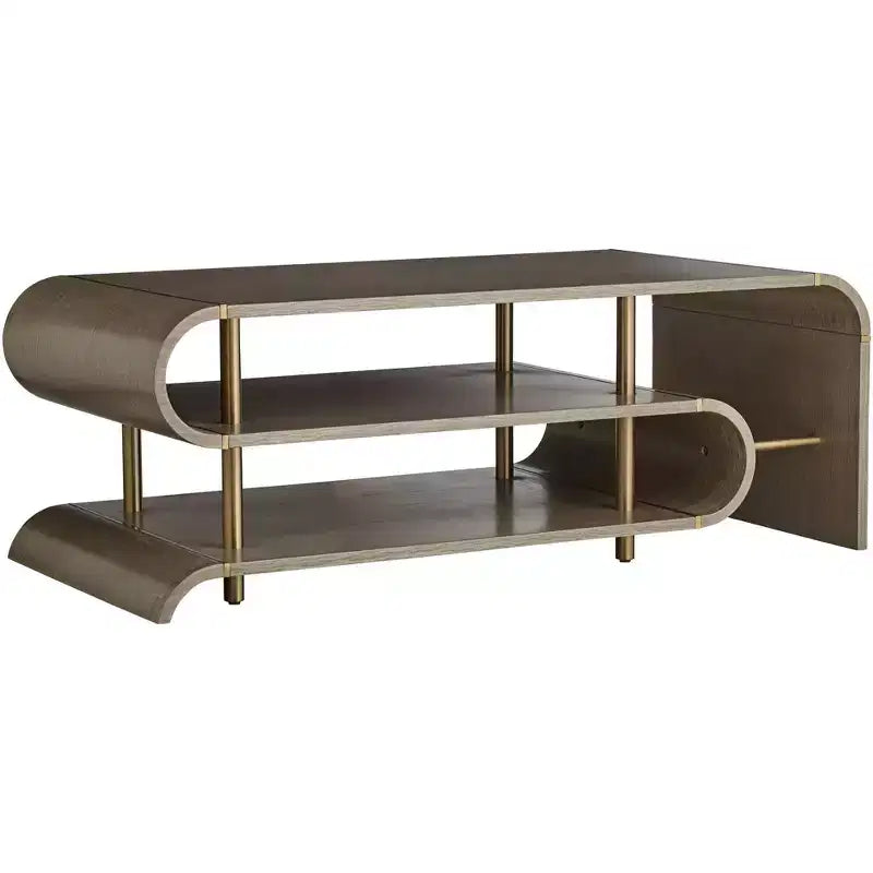 55 Downing Street Tavolini da Caffè Rettangolari Industriali Moderni Lucie 48 x 24 con 2 Ripiani Curvi in Ottone Grigio per Salotto Camera da Letto