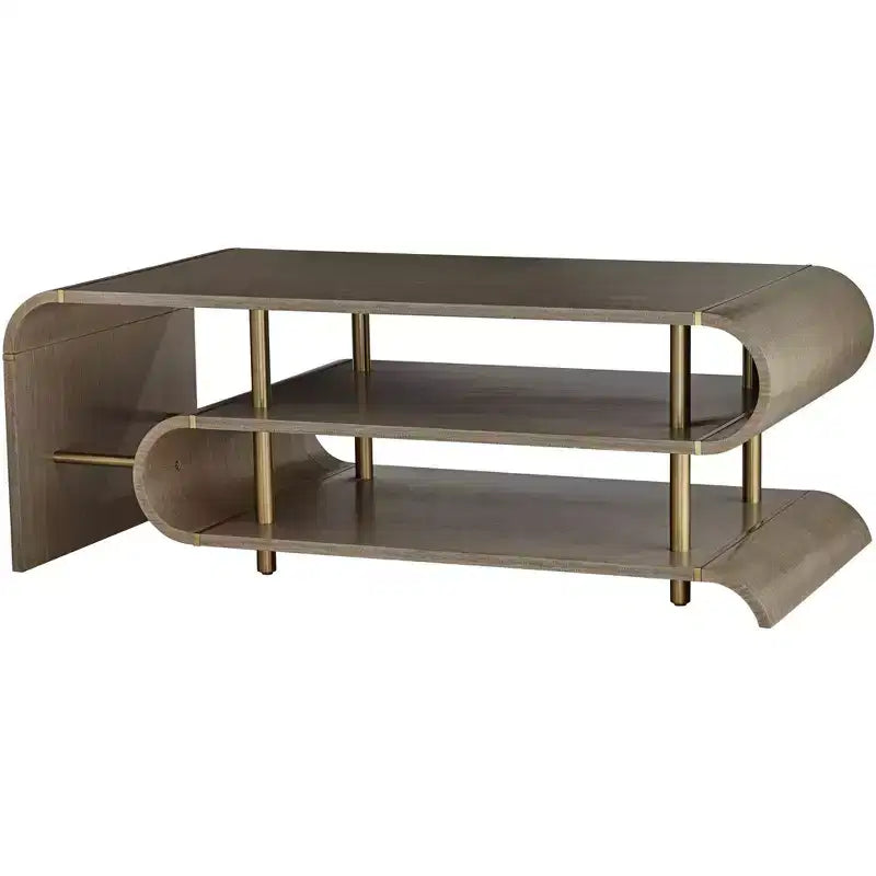 55 Downing Street Tavolini da Caffè Rettangolari Industriali Moderni Lucie 48 x 24 con 2 Ripiani Curvi in Ottone Grigio per Salotto Camera da Letto