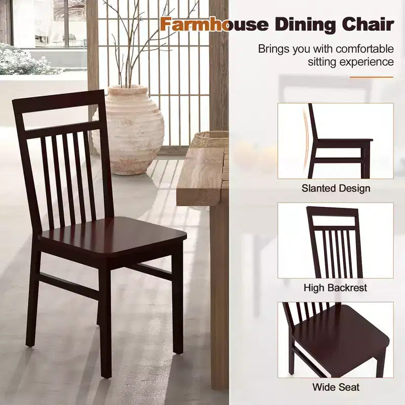 Costway Set di 2/4 Sedie da Pranzo Rustiche Senza Braccioli in Legno con Schienale Alto Inclinato