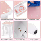 Costway Tavolino da Toilette e Sedia 2 in 1 per Bambini con Cassetto e Specchio Tri-Pieghevole Rimovibile e Sgabello per Bambini Piccoli e Grandi Rosa/Blu