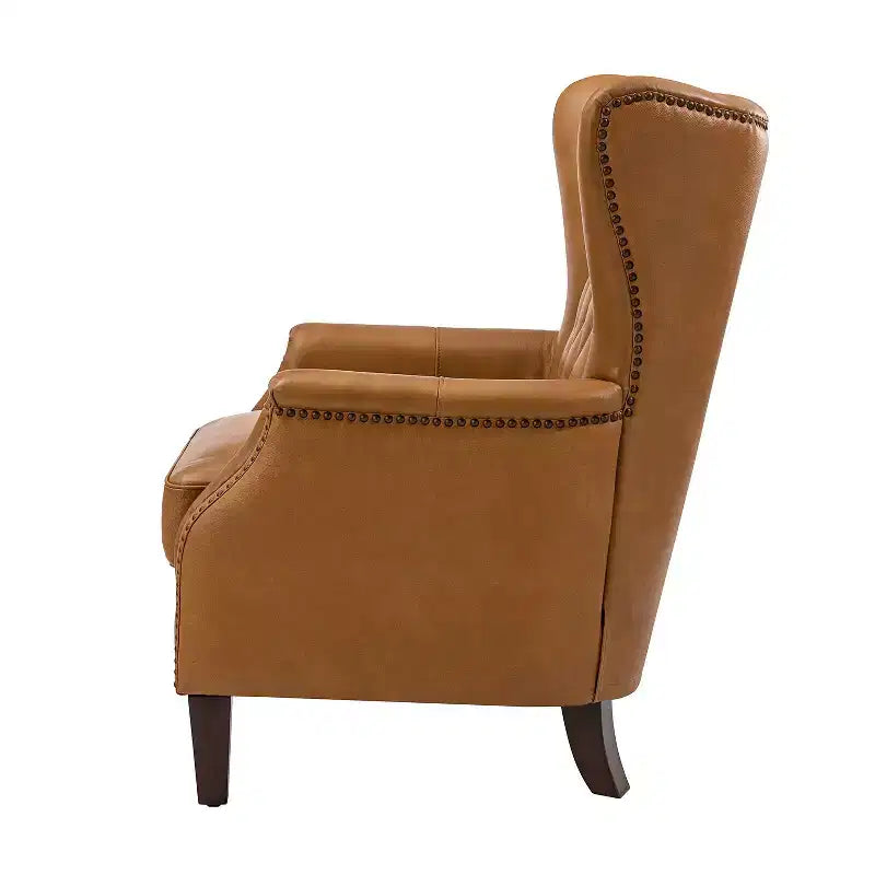 Set di 2 Poltrone Valerius in Vera Pelle con Bordi Borchiati e Gambe in Legno Massello | HULALA HOME