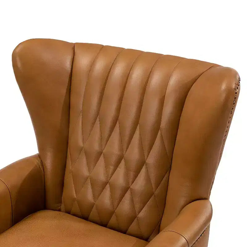 Set di 2 Poltrone Valerius in Vera Pelle con Bordi Borchiati e Gambe in Legno Massello | HULALA HOME