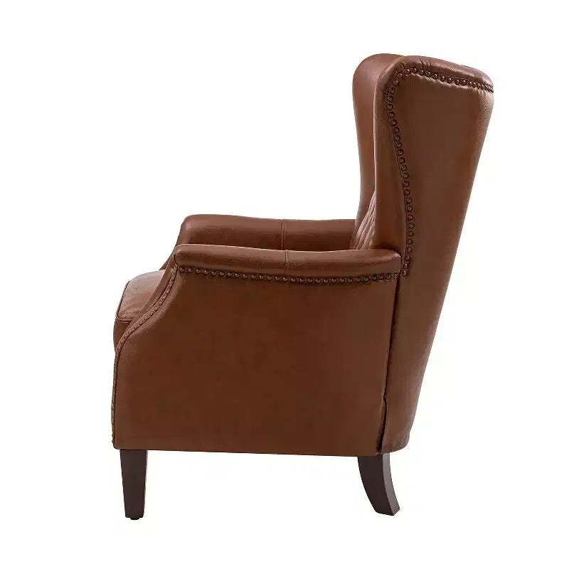 Set di 2 Poltrone Valerius in Vera Pelle con Bordi Borchiati e Gambe in Legno Massello | HULALA HOME