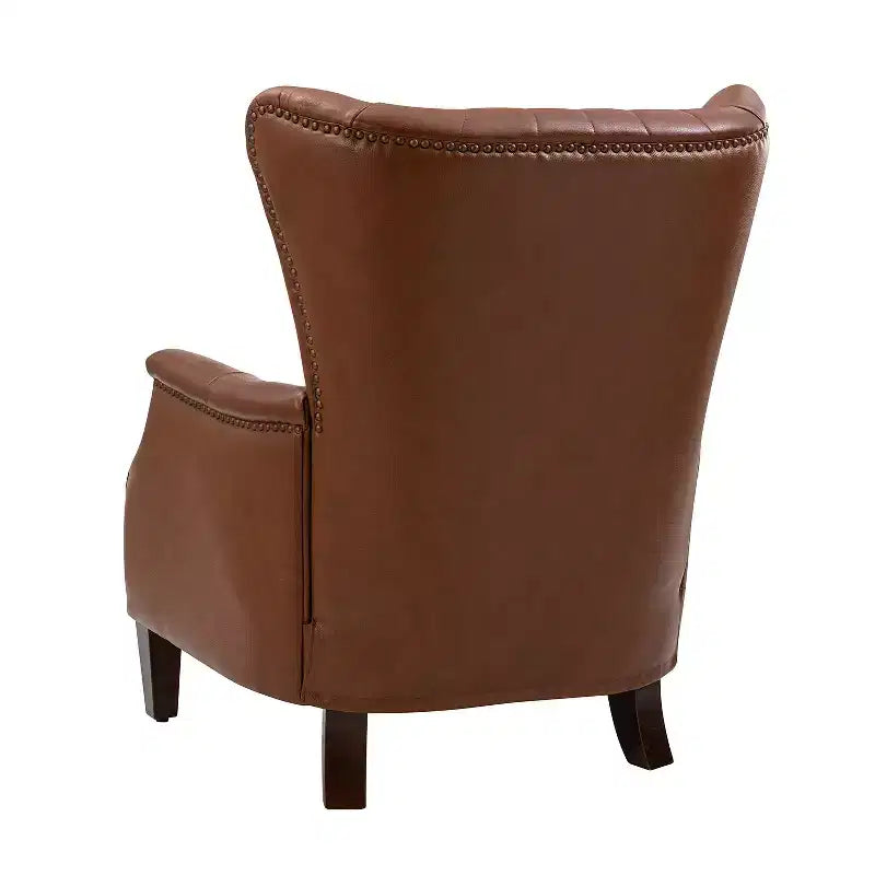 Set di 2 Poltrone Valerius in Vera Pelle con Bordi Borchiati e Gambe in Legno Massello | HULALA HOME