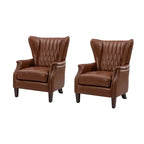 Set of 2 Valerius Genuine Leather Armchair with Nailhead Trims and Solid Wood Legs | HULALA HOME