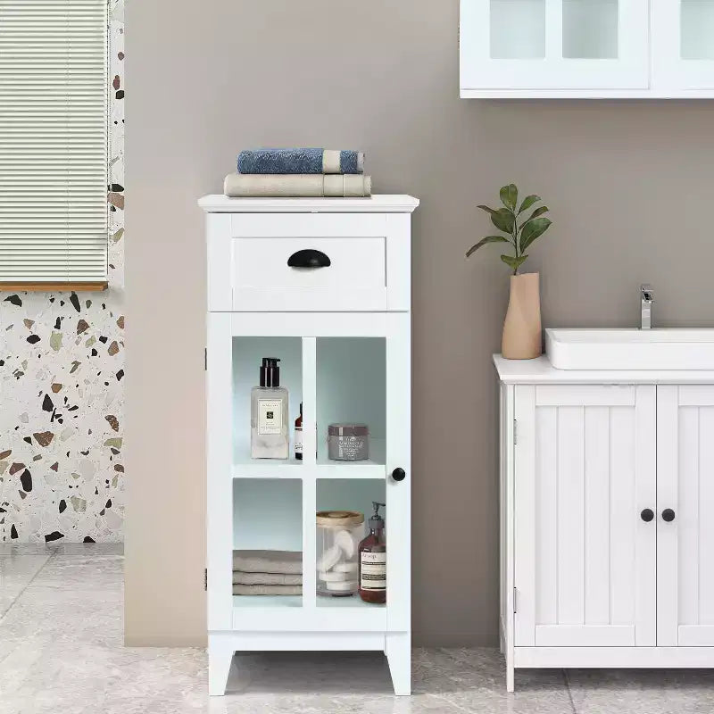 LuxenHome Mobiletto contenitore stretto da bagno in legno MDF bianco