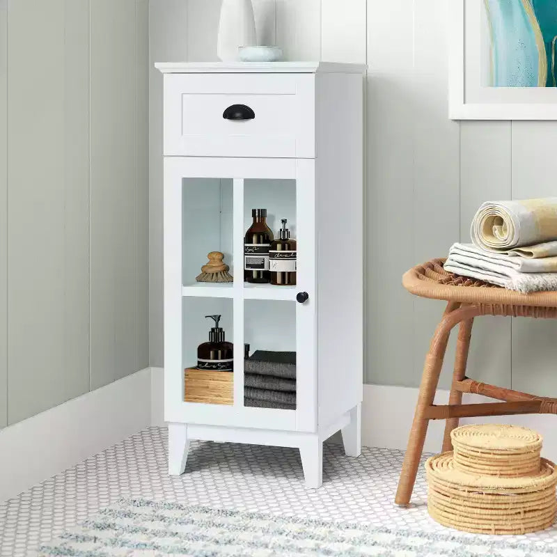 LuxenHome Mobiletto contenitore stretto da bagno in legno MDF bianco