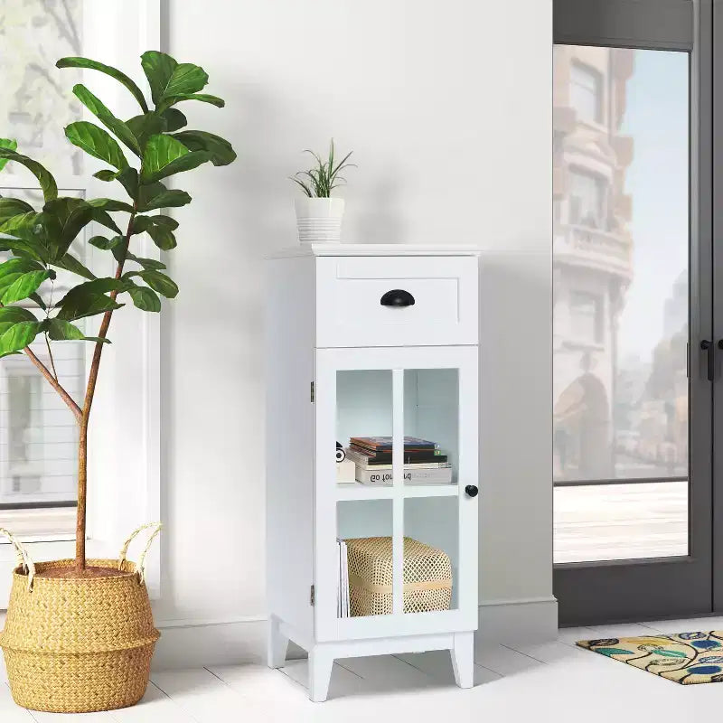 LuxenHome Mobiletto contenitore stretto da bagno in legno MDF bianco