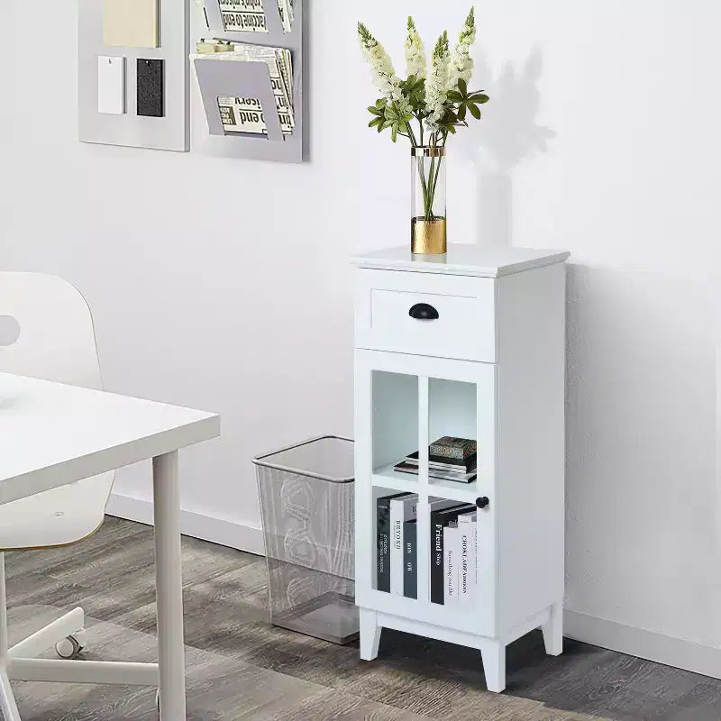 LuxenHome Mobiletto contenitore stretto da bagno in legno MDF bianco