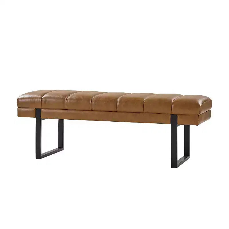 Fritz 52.5 W Modern Channel Tufted Design Upholstered Bench with Metal Legs|ART OF LIVING DESIGNS