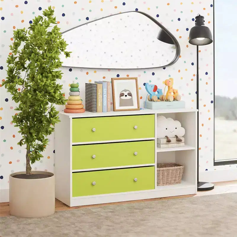 Cassettiera larga Ameriwood Home Mya Park con 3 contenitori in tessuto