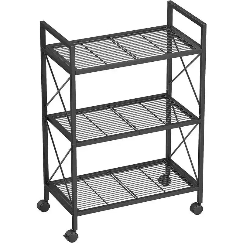 SONGMICS 3-Tier Storage Shelving Unit Garage Storage Organizer Bathroom Shelf with X Side Frames for Entryway Kitchen Living Room Black