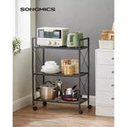 SONGMICS Scaffale Portaoggetti a 3 Livelli, Scaffale per Garage, Bagno, con Telai Laterali a X per Ingresso, Cucina, Soggiorno, Nero