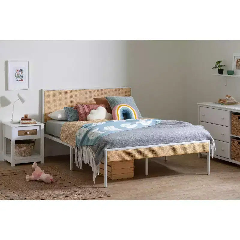 Struttura letto a piattaforma in metallo per bambini Full Bloom con canna naturale - South Shore