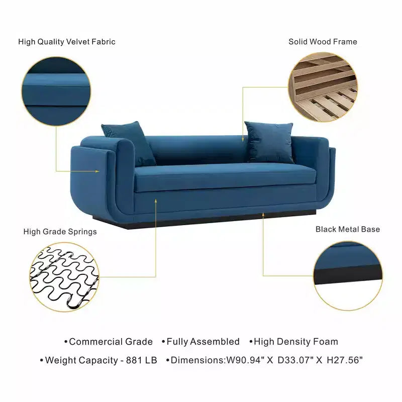 Divano contemporaneo Edmonda rivestito in velluto con cuscini - Manhattan Comfort