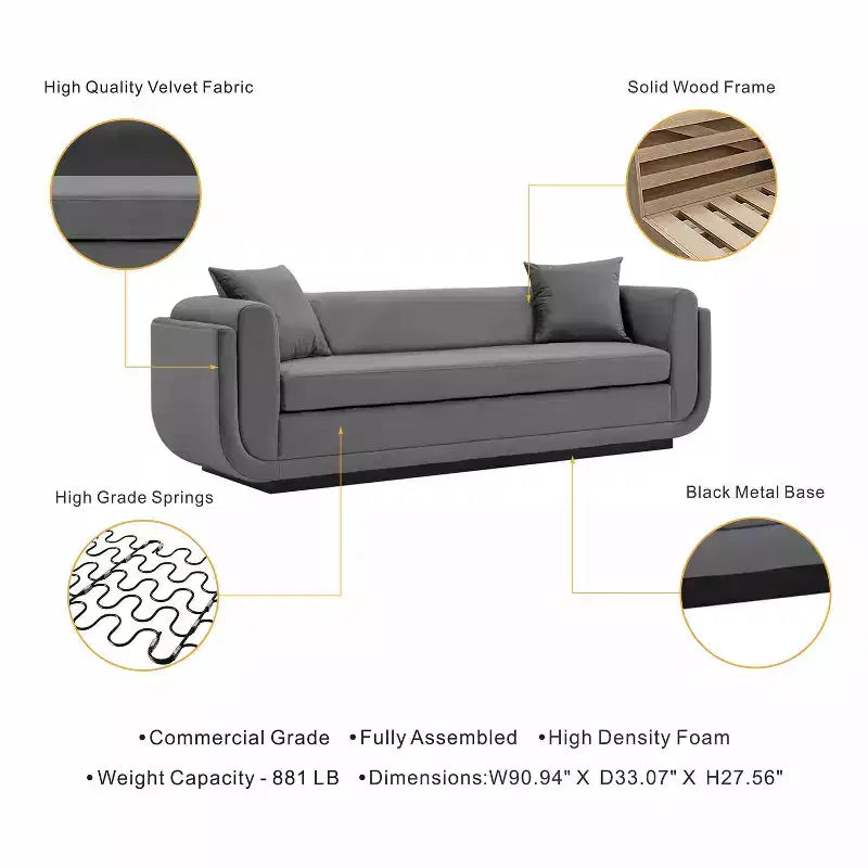 Divano contemporaneo Edmonda rivestito in velluto con cuscini - Manhattan Comfort
