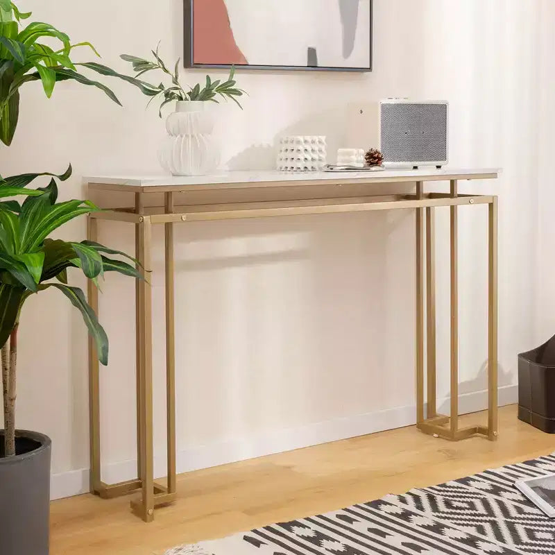 Costway Tavolo Consolle Moderno da Ingresso con Piano in Finto Marmo da 120 cm e Kit Anti-ribaltamento