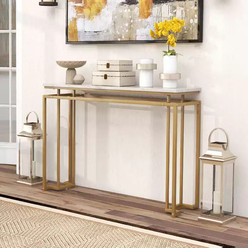 Costway Tavolo Consolle Moderno da Ingresso con Piano in Finto Marmo da 120 cm e Kit Anti-ribaltamento