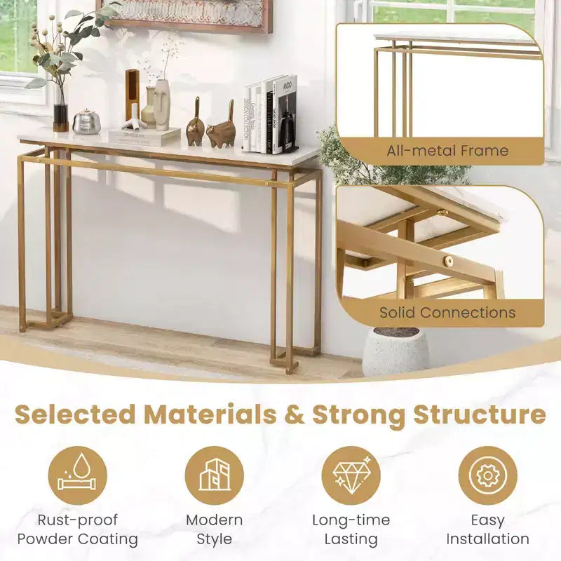 Costway Tavolo Consolle Moderno da Ingresso con Piano in Finto Marmo da 120 cm e Kit Anti-ribaltamento