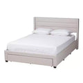 Braylon Fabric and Wood 3 Drawer Platform Storage Bed Beige/Dark Brown - Baxton Studio