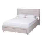 Braylon Fabric and Wood 3 Drawer Platform Storage Bed Beige/Dark Brown - Baxton Studio