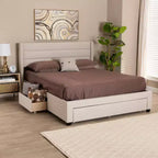 Braylon Letto a Piattaforma con Contenitore, 3 Cassetti, in Tessuto e Legno Beige/Marrone Scuro - Baxton Studio
