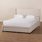 Braylon Letto a Piattaforma con Contenitore, 3 Cassetti, in Tessuto e Legno Beige/Marrone Scuro - Baxton Studio