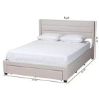 Braylon Letto a Piattaforma con Contenitore, 3 Cassetti, in Tessuto e Legno Beige/Marrone Scuro - Baxton Studio