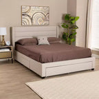 Braylon Letto a Piattaforma con Contenitore, 3 Cassetti, in Tessuto e Legno Beige/Marrone Scuro - Baxton Studio