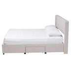 Braylon Letto a Piattaforma con Contenitore, 3 Cassetti, in Tessuto e Legno Beige/Marrone Scuro - Baxton Studio