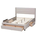 Braylon Letto a Piattaforma con Contenitore, 3 Cassetti, in Tessuto e Legno Beige/Marrone Scuro - Baxton Studio