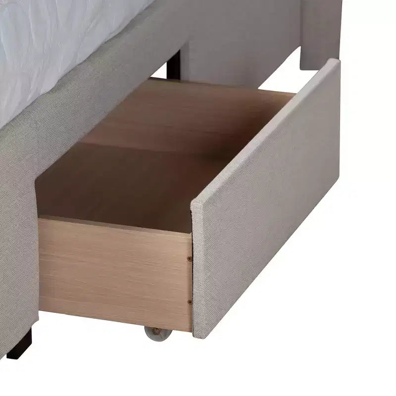 Braylon Letto a Piattaforma con Contenitore, 3 Cassetti, in Tessuto e Legno Beige/Marrone Scuro - Baxton Studio