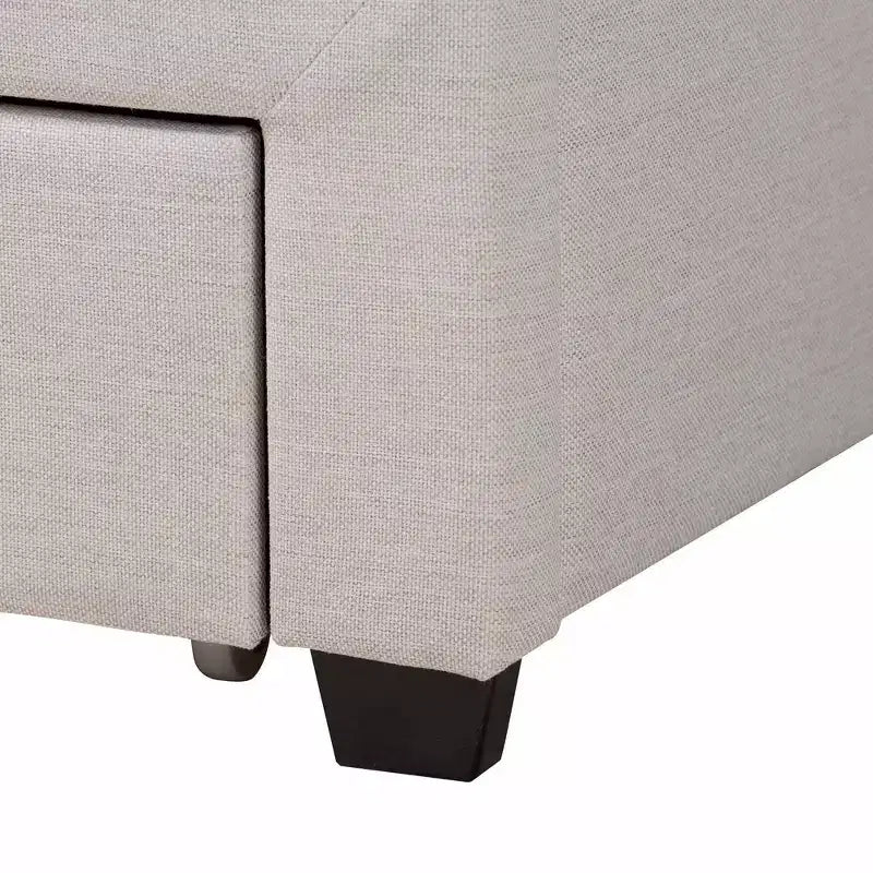 Braylon Letto a Piattaforma con Contenitore, 3 Cassetti, in Tessuto e Legno Beige/Marrone Scuro - Baxton Studio
