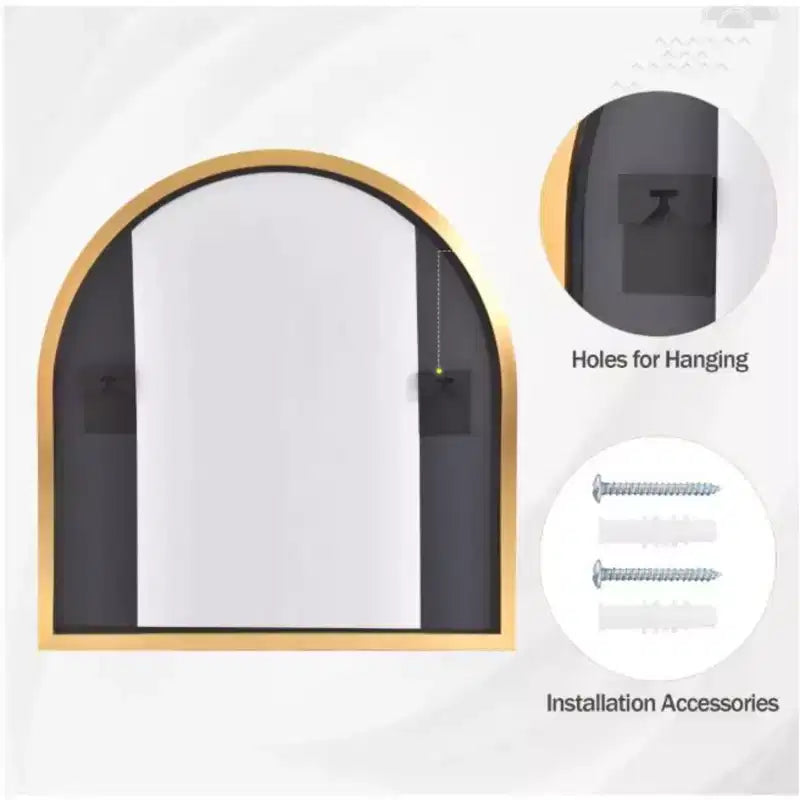 HOMLUX 32x34 Specchio da parete decorativo per bagno ad arco: Cornice in metallo, Arredamento moderno