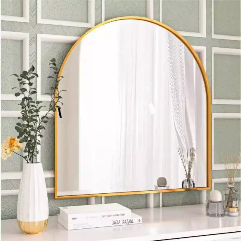 HOMLUX 32x34 Decorative Bathroom Wall Mirror Arched Mantle Mirror: Metal Frame, Modern Decor