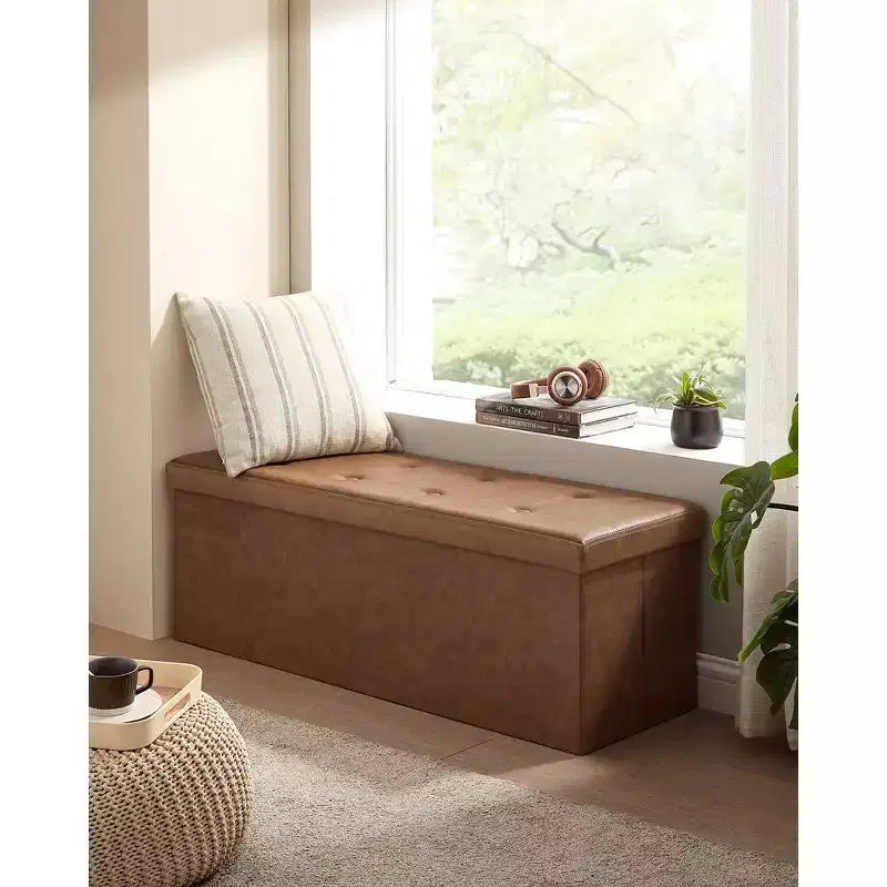 SONGMICS Pouf Contenitore, Panchina Contenitore in Similpelle