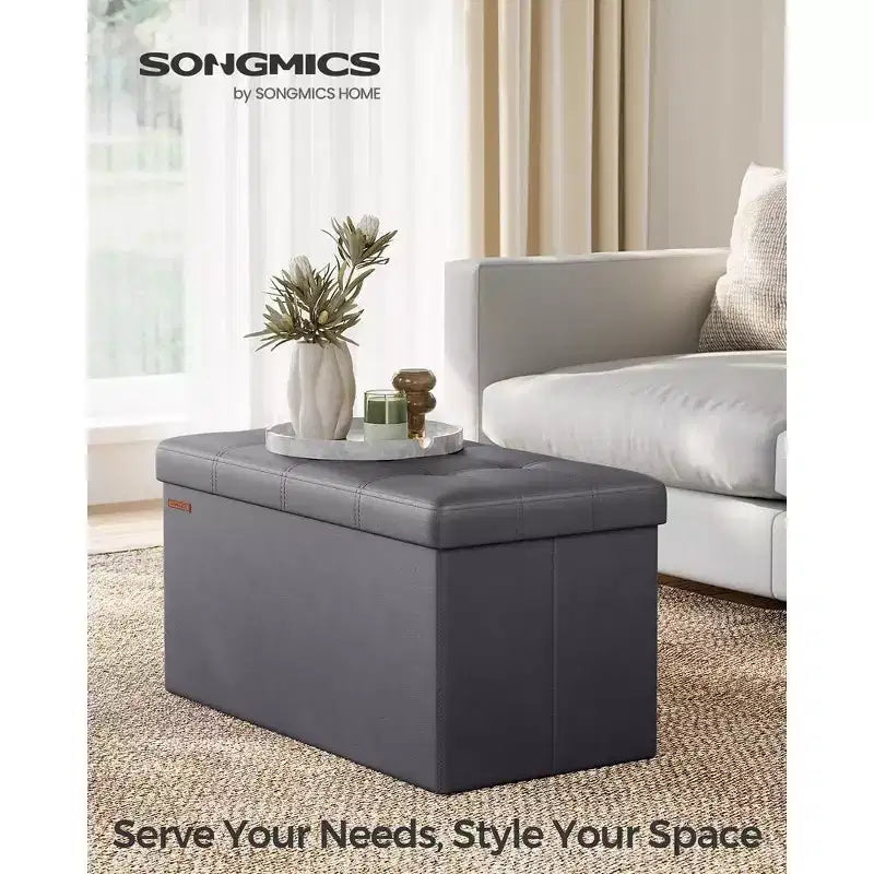 SONGMICS Pouf Contenitore, Panchina Contenitore in Similpelle