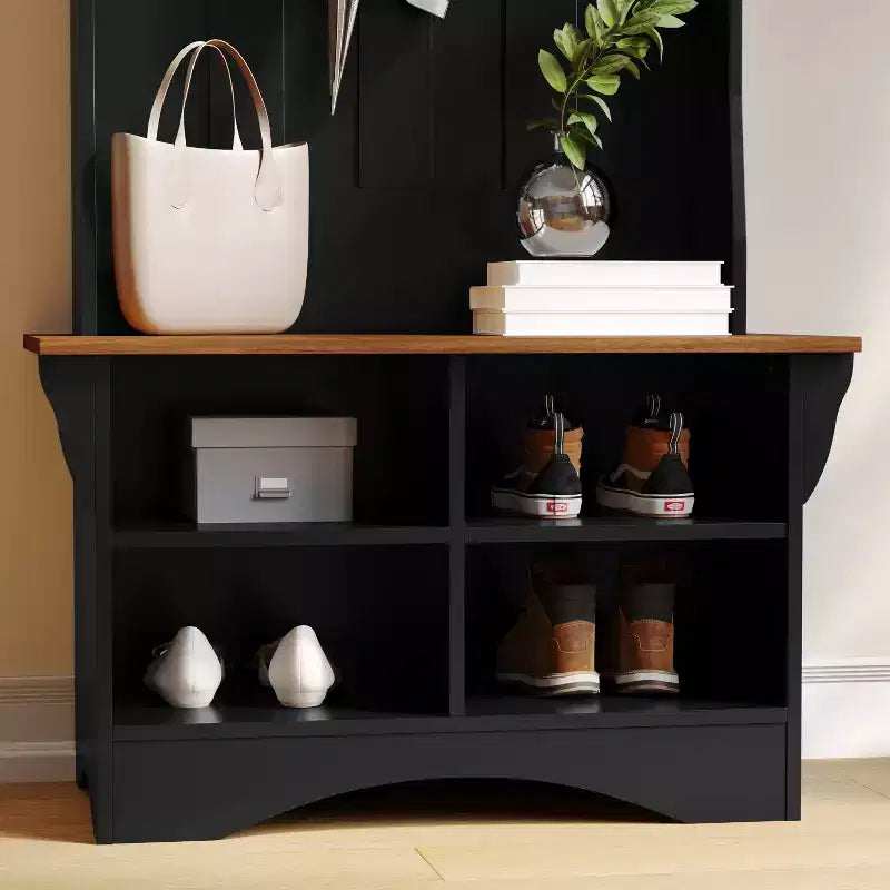 Appendiabiti da ingresso Flash Furniture Paisley con panca, 3 ganci singoli e 4 scomparti inferiori con ripiani regolabili