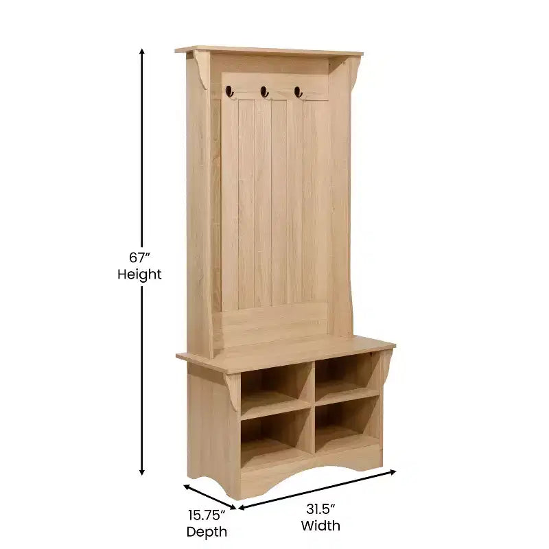 Appendiabiti da ingresso Flash Furniture Paisley con panca, 3 ganci singoli e 4 scomparti inferiori con ripiani regolabili